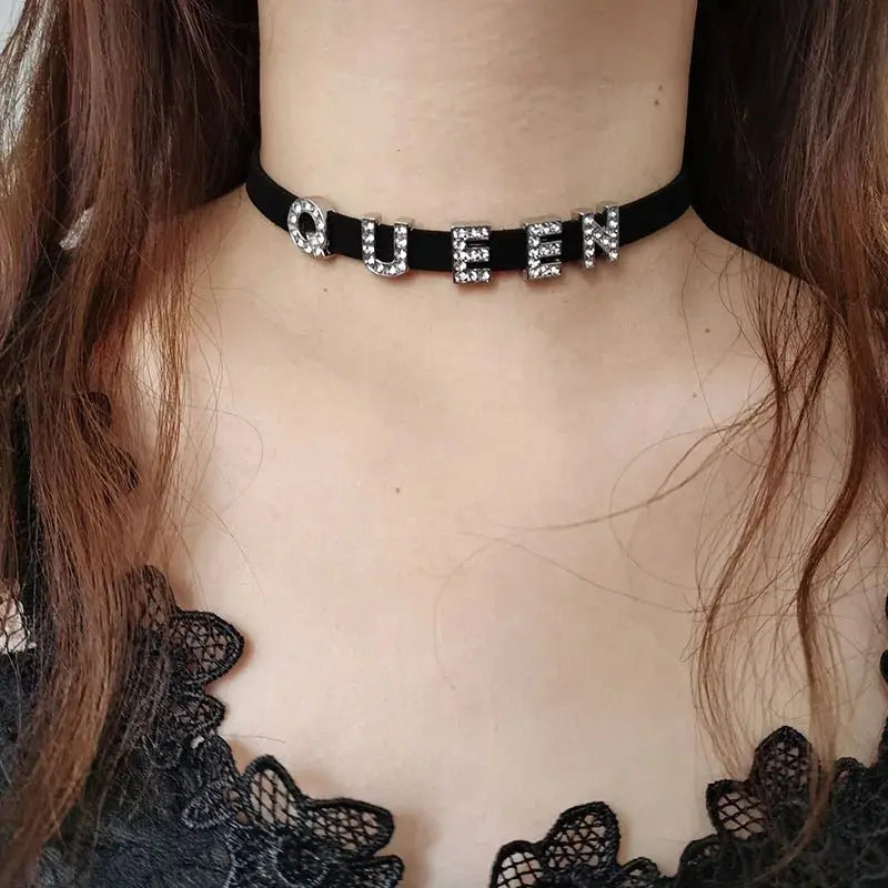 Samt - Choker mit Kristallen – Personalisierter Halsschmuck - Erofantasy